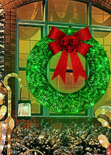 Christmas Garland 50CM Luminous LED Warm Light Metal Luminous Wreath With Big Bowknot Christmas Front Door Home Holiday Party Door Hanging Decor