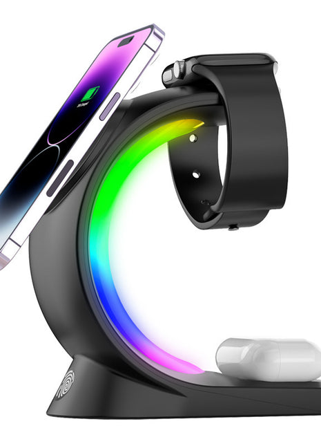 4 In 1 Magnetic Wireless Charger Fast Charging For Smart Phone Atmosphere Light Charging Station For Airpods Pro I-phone Watch