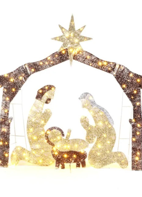 6ft Brown Roof 190LED Lights Nativity Scene Garden Jesus Decoration