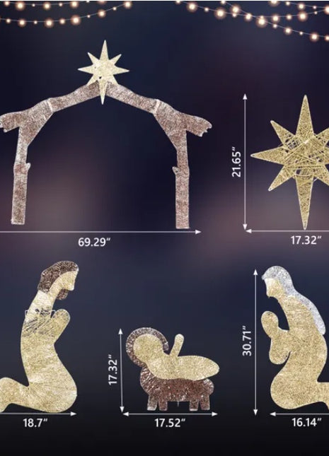 6ft Brown Roof 190LED Lights Nativity Scene Garden Jesus Decoration