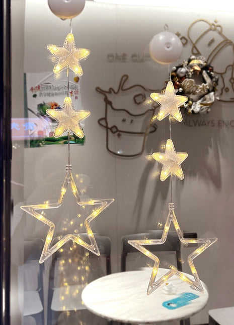 Christmas 3pcs LED Light Star Xmas Tree Hanging Sucker Lamp Window Ornaments Decoration For Home Xmas Navidad New Year Decor Christmas Decorations